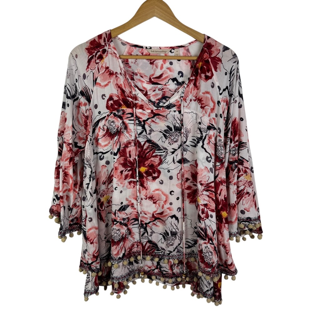 Soft Surroundings Floral Tunic Top Medium Multicolor Boho Bell Sleeve Festival